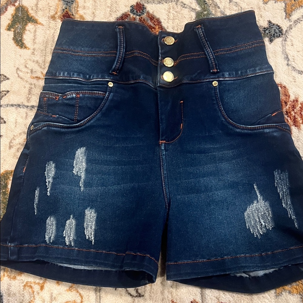 High Waist Distressed Denim Shorts